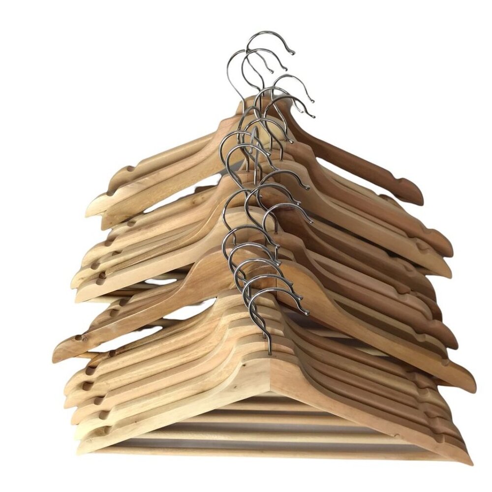 Solid Wood Hangers, Natural Tan Brown Set of 15 Hangers